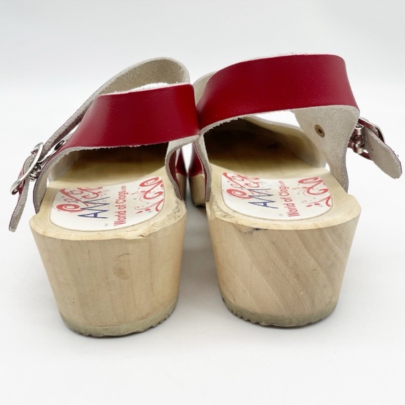 European Made Wooden Clog Sandal Mary Jane Red Leather women Shoes ssz 39 - Picture 6 of 8